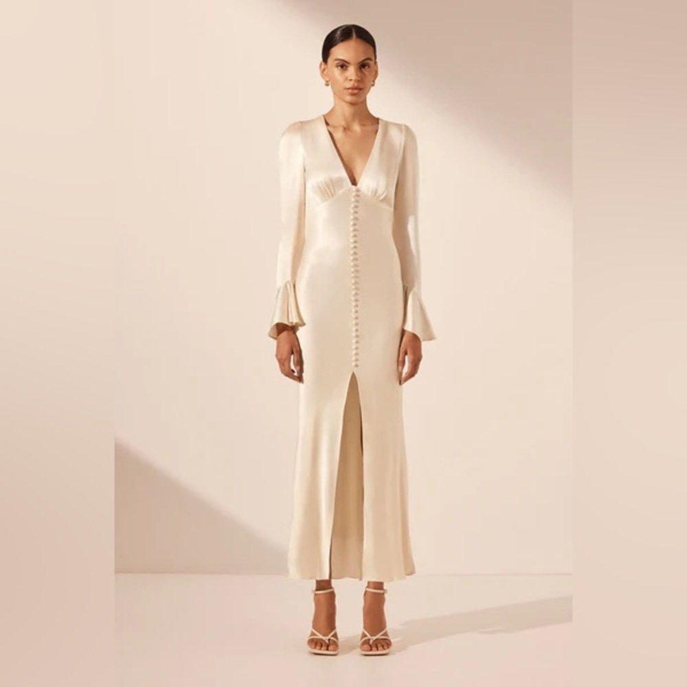 Shona Joy La Lune Frill Cuff Bias Midi Dress - Cream NWT Size 4